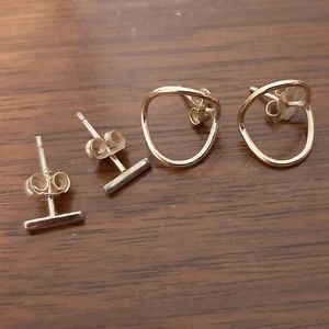 Set of real gold earrings studs minimalist jewelry